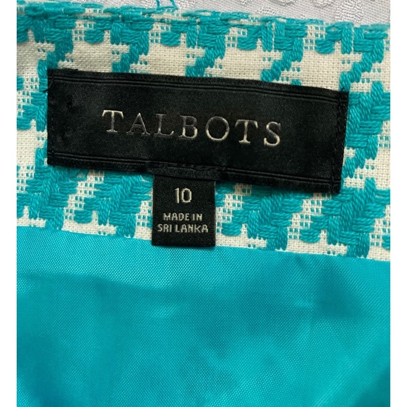 Talbots white, and aqua houndstooth midi skirt - Picture 7 of 10